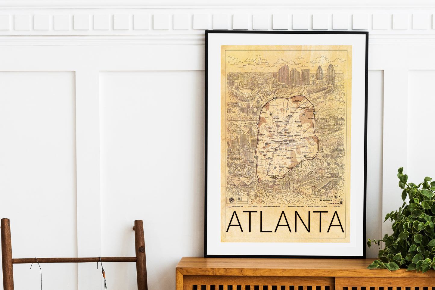 Detailed hand drawn map of Atlanta Georgia