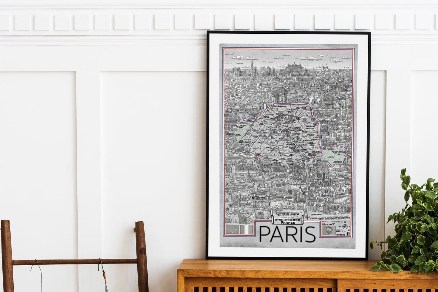 Hand drawn map of Paris France