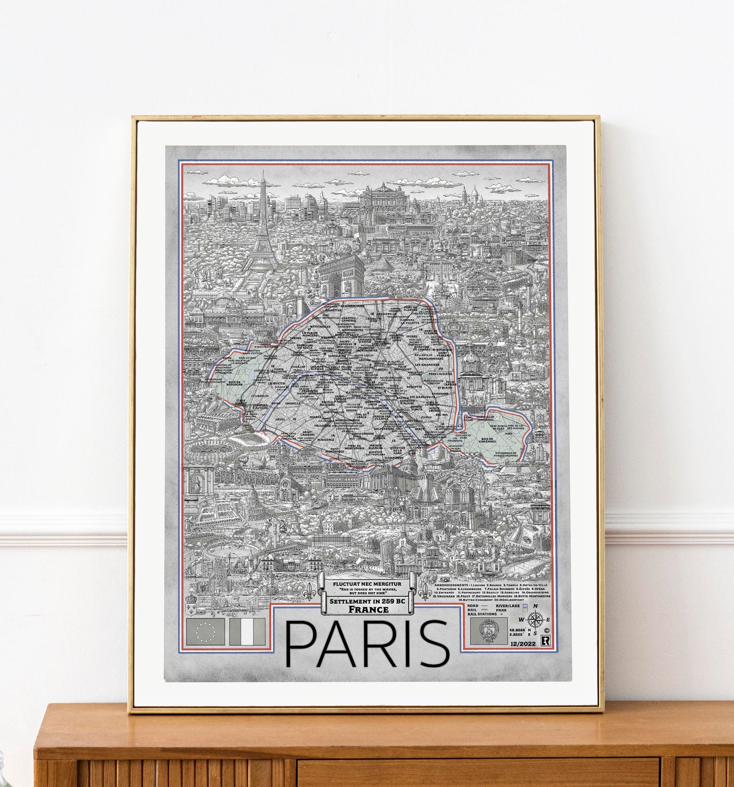 Hand drawn map of Paris France