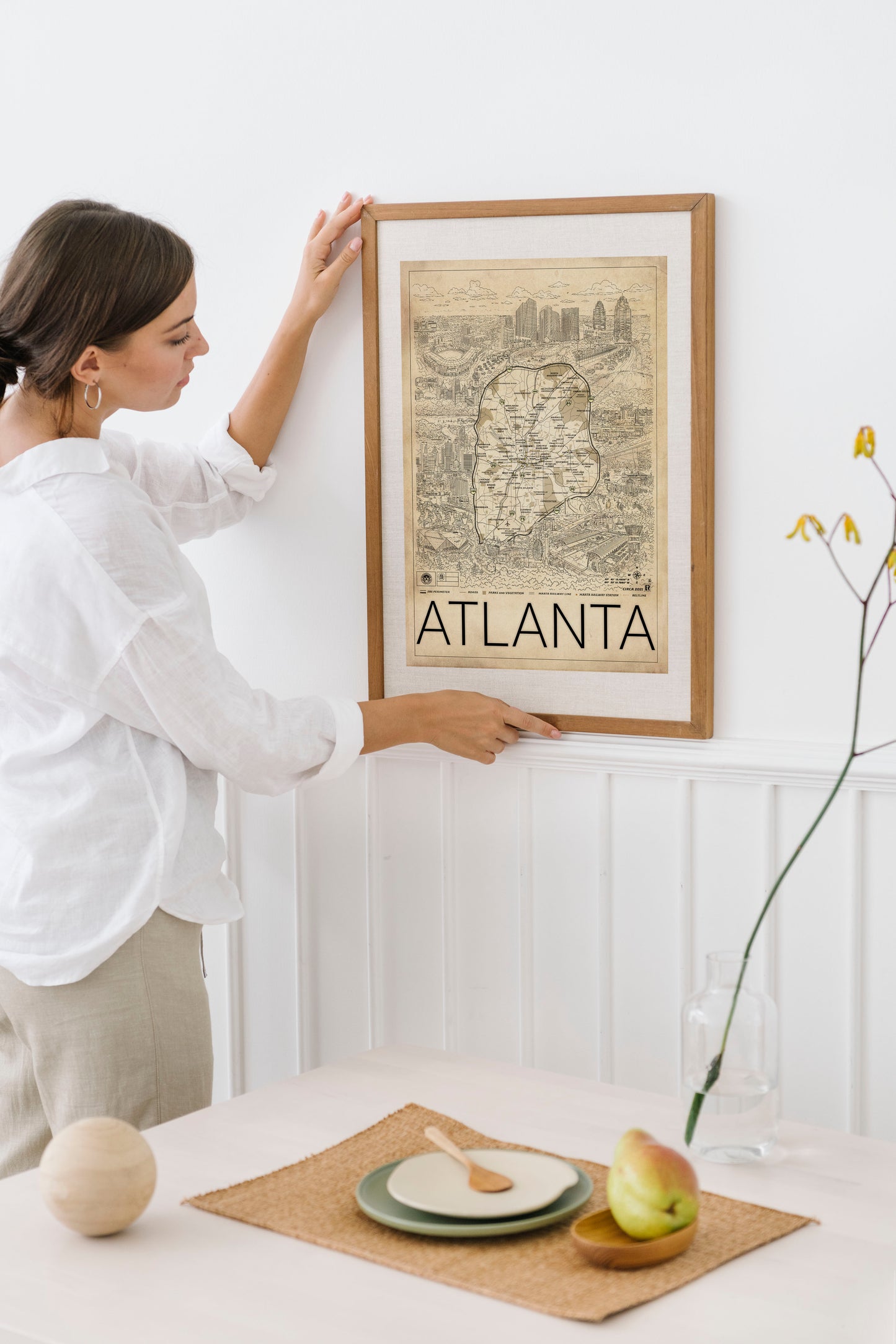 Detailed hand drawn map of Atlanta Georgia