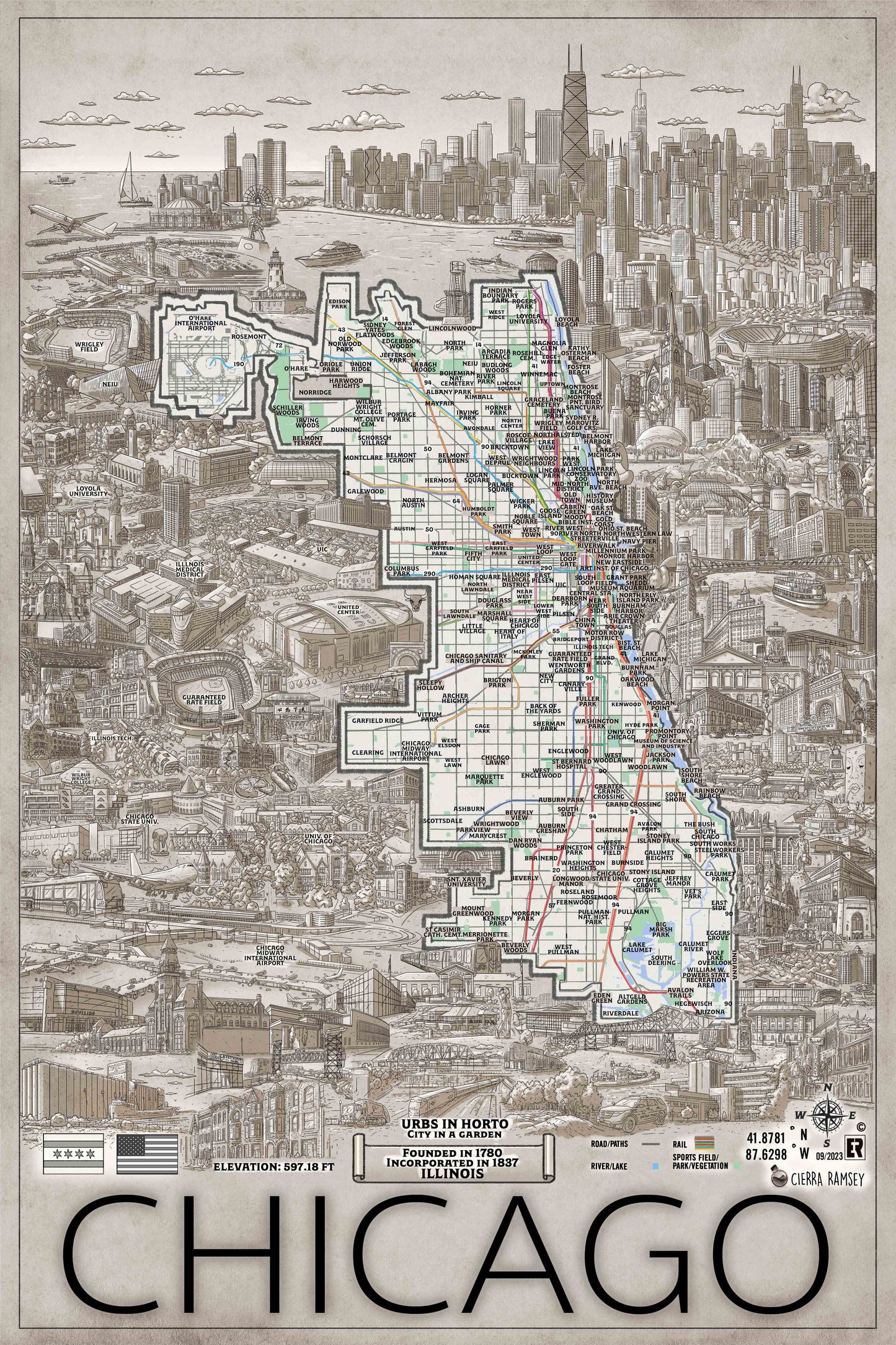 Hand Drawn Map of Chicago