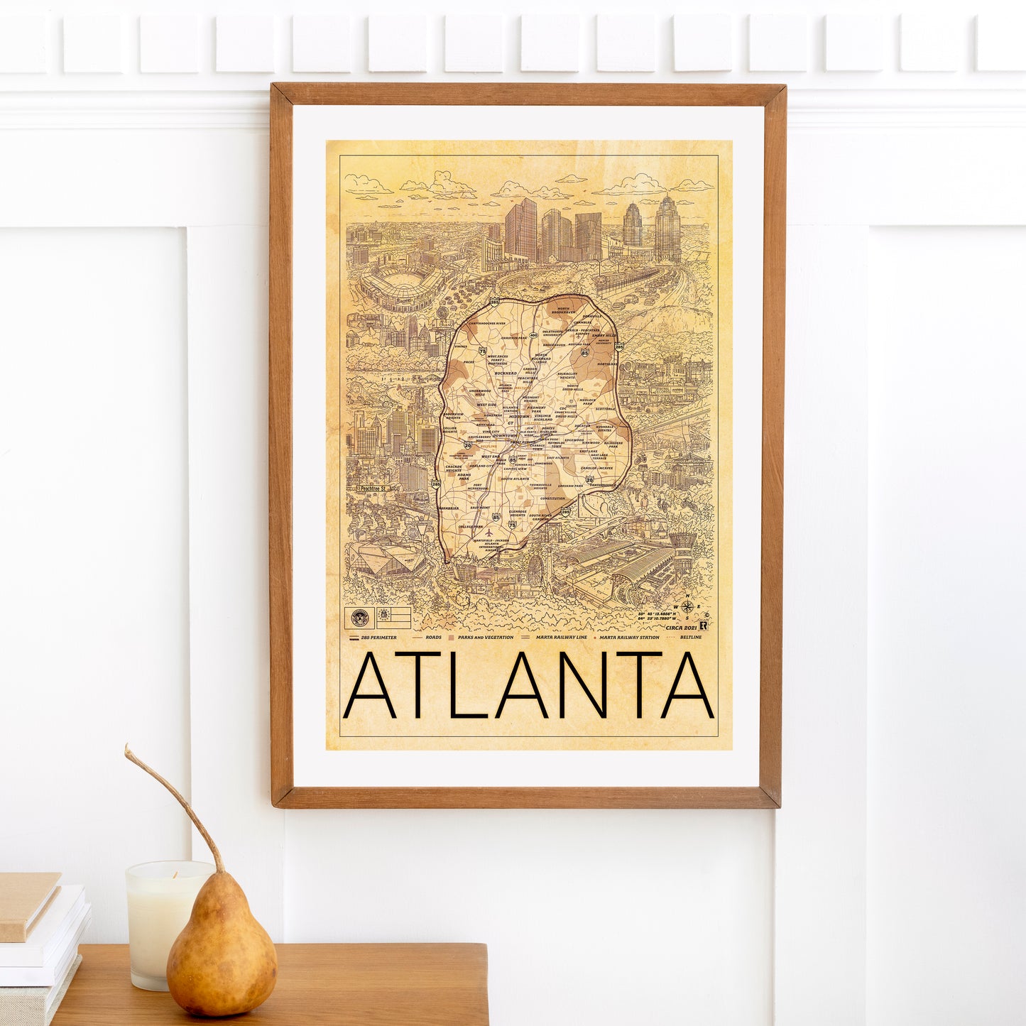 Detailed hand drawn map of Atlanta Georgia