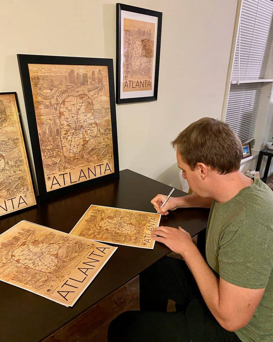 Detailed hand drawn map of Atlanta Georgia