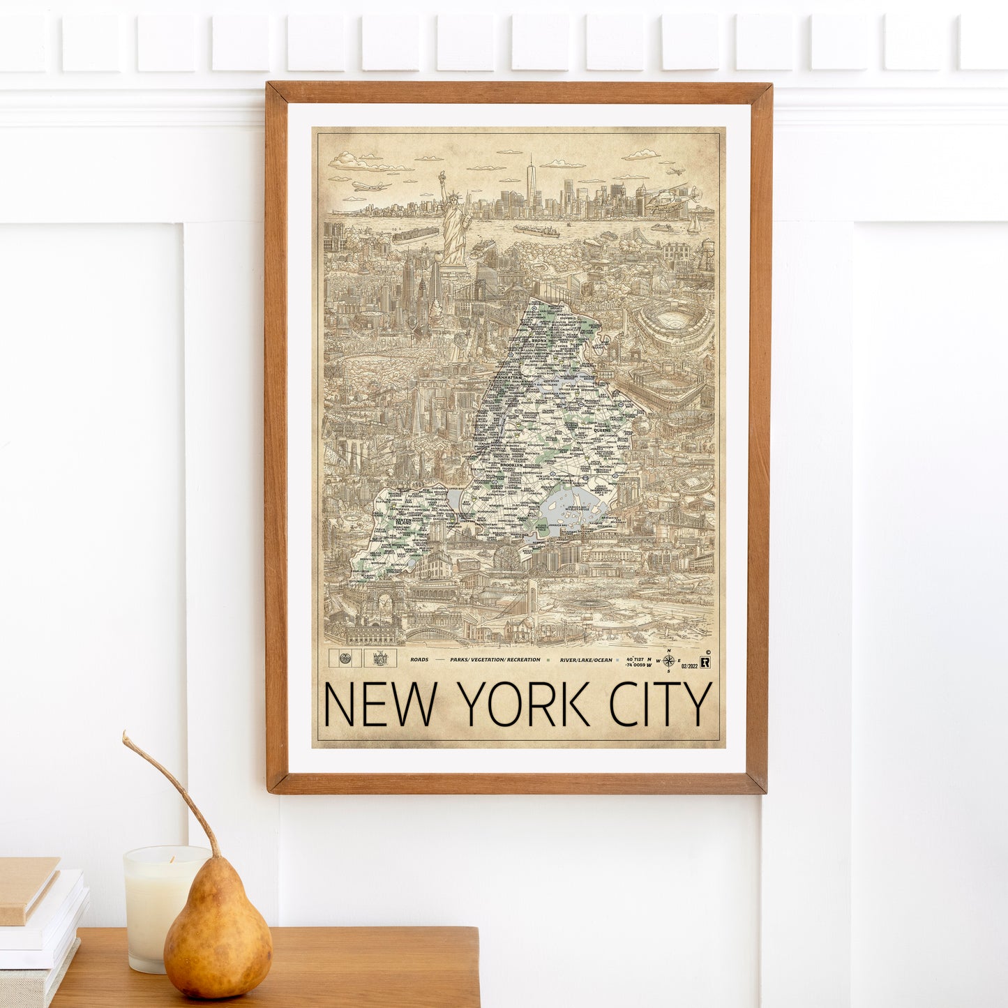 Hand drawn map of New York City