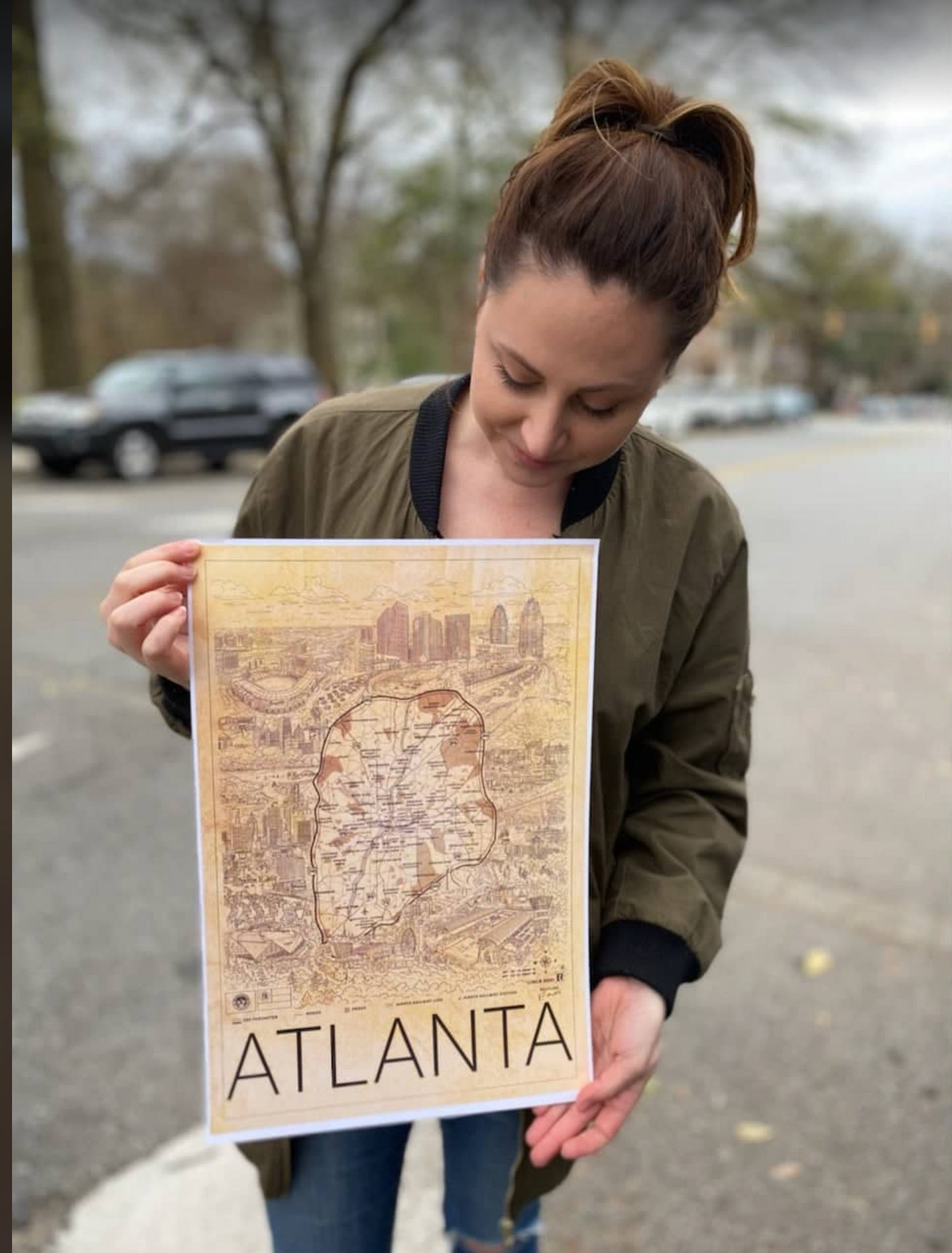 Detailed hand drawn map of Atlanta Georgia